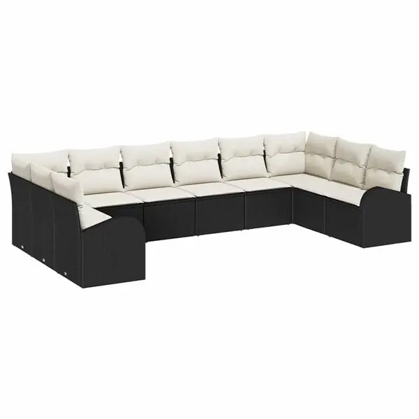Rabatter vidaXL Soffset med kudde 10 pcs Svart Polyrattan