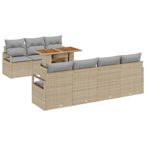 vidaXL Trädgårdsoffset med kudde med kudde 8 pcs Beige och Grå Billig
