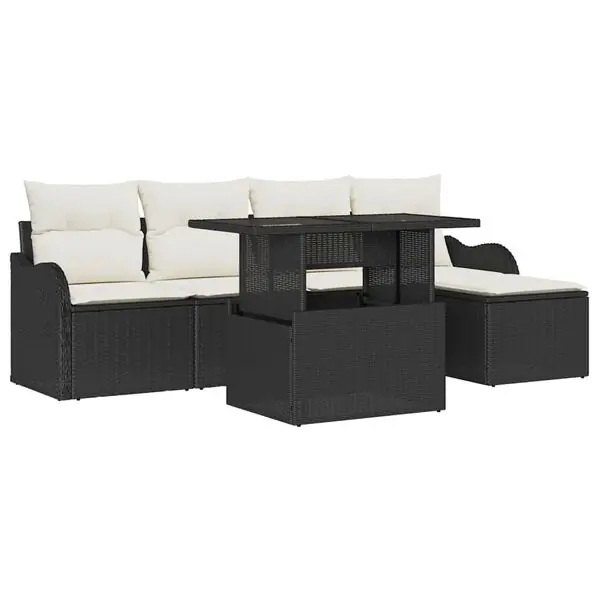 Outlet vidaXL Trädgårdsoffset med kudde 6 pcs Svart Polyrattan