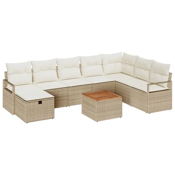 Utförsäljning vidaXL Trädgårdsoffset med kudde med lagring 9 pcs Beige konstrotting