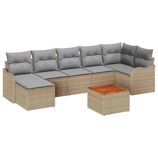 vidaXL Trädgårdsoffset 8 pcs Beige och Ljusgrå konstrotting Erbjudande