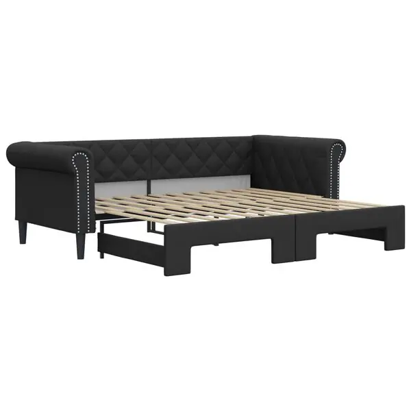 Säker betalning vidaXL Dagbädd utdragbar svart 90x200 cm konstläder