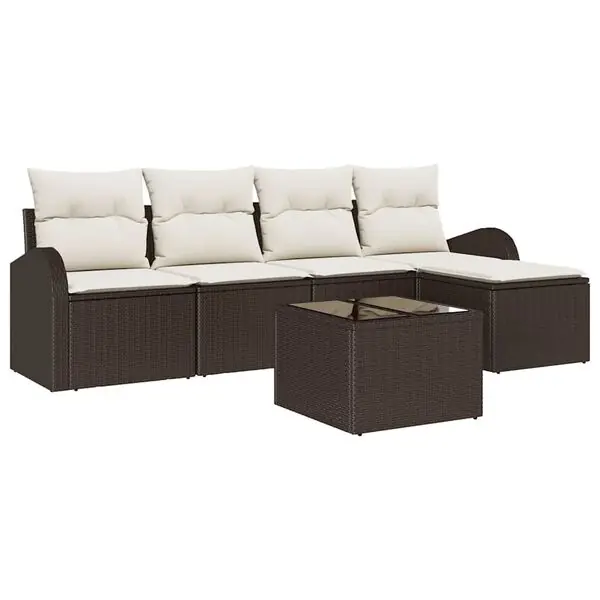 Endast denna vecka vidaXL Trädgårdsoffset med kudde 6 pcs Brun Poly rattan