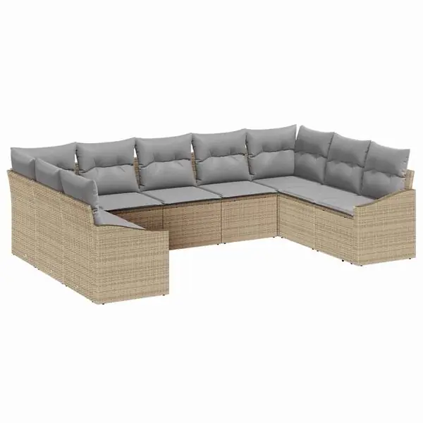Fri frakt vidaXL Soffset med kudde 9 pcs Beige konstrotting