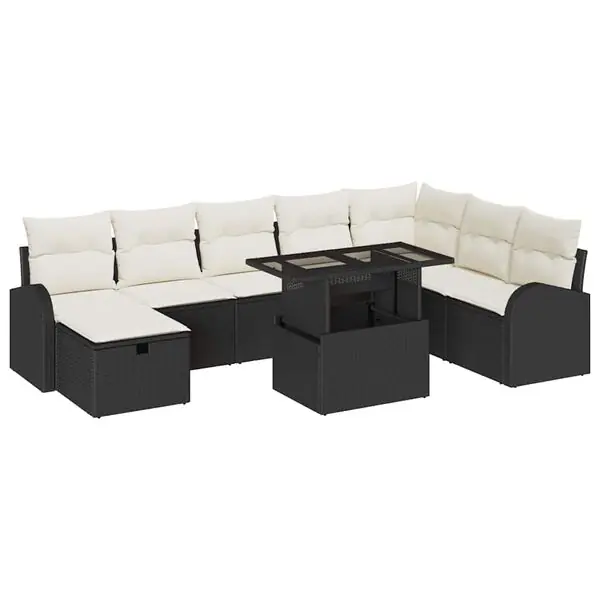 Utförsäljning vidaXL Trädgårdsoffset med kudde med lagring 9 pcs Svart Poly rattan