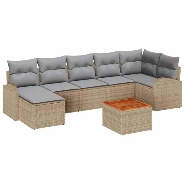 vidaXL Trädgårdsoffset 8 pcs Beige och Ljusgrå konstrotting Outlet