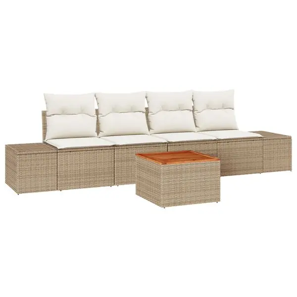 vidaXL Trädgårdsoffset 5 pcs Beige och gräddfärgad konstrotting Extra rabatt