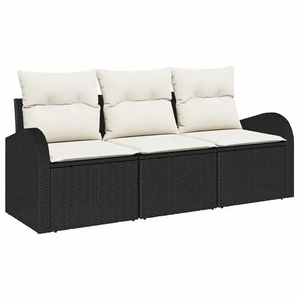 Kampanj vidaXL Trädgårdsoffset med kudde 3 pcs Svart Poly rattan