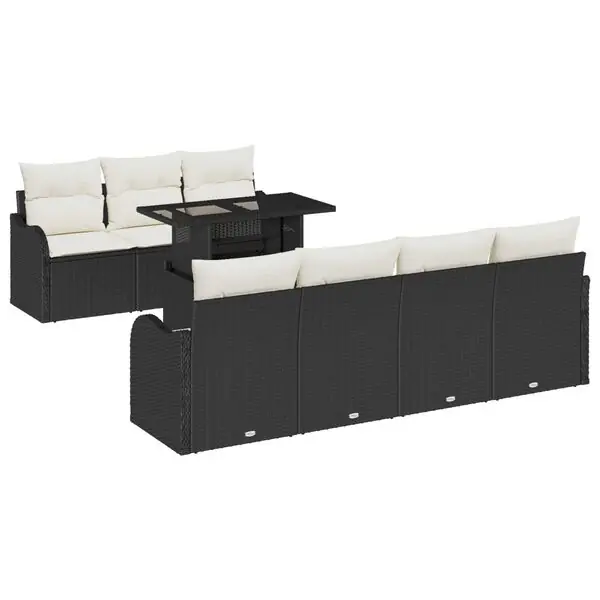 Endast denna vecka vidaXL Trädgårdsoffset med kudde med lagring 8 pcs Svart Poly Rattan