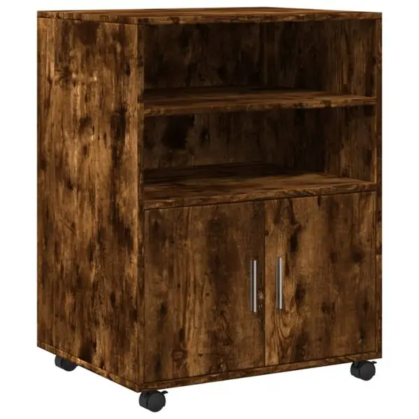 Rabatter vidaXL Skåp med hjul rökfärgad ek 60x48x81 cm konstruerat trä
