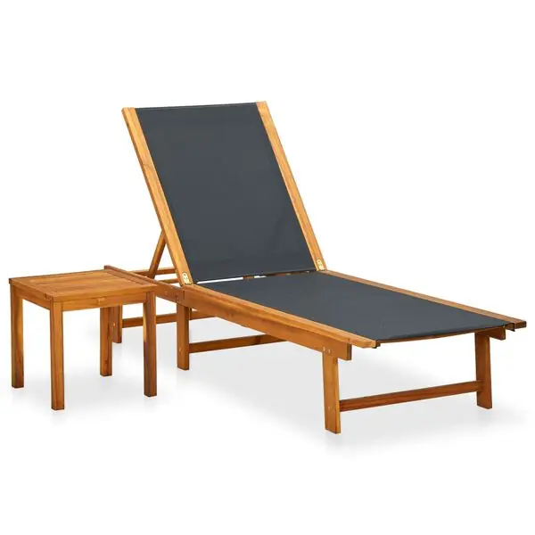 Begränsat antal vidaXL Solsäng med bord massivt akaciaträ och textilene