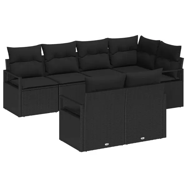 vidaXL Trädgårdsoffset med kudde med lagring 7 pcs Svart konstrotting Fri frakt