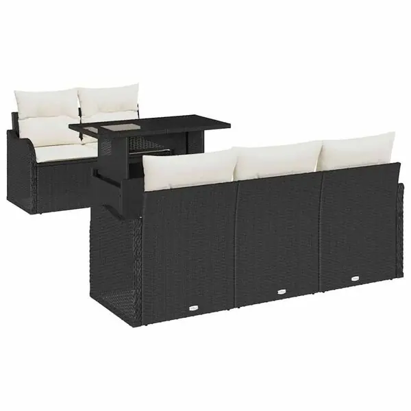 Köp nu vidaXL Trädgårdsoffset med kudde med kudde 6 pcs Svart Poly Rattan