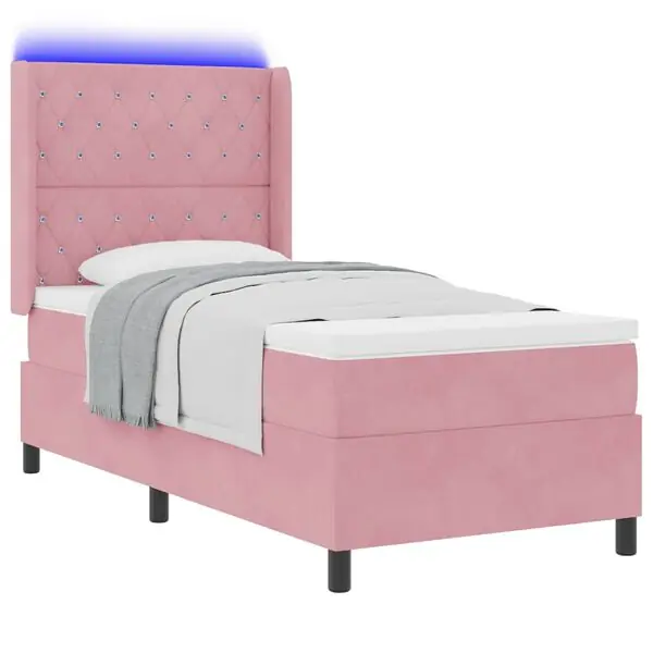 vidaXL Bäddfjäder med madrass med led Rosa 90 x 190 cm Sammet Erbjudandepris