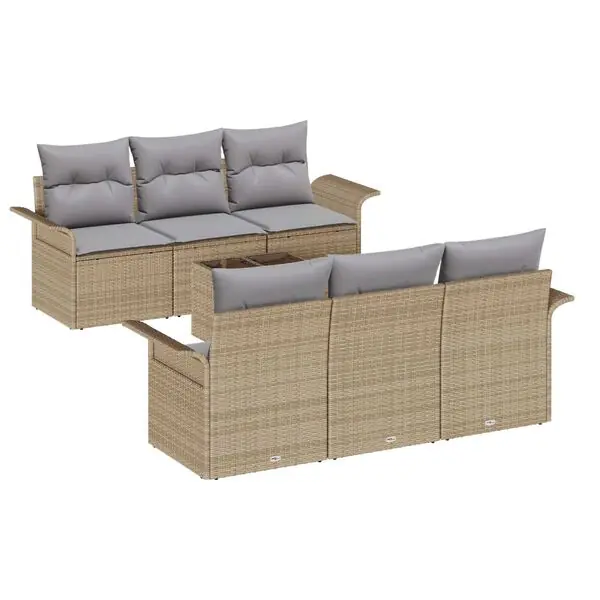 vidaXL Trädgårdsoffset med kudde 7 pcs Beige konstrotting Kampanjpris