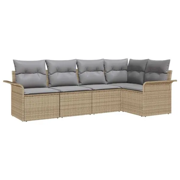 Billig vidaXL Trädgårdsoffset med kudde 5 pcs Beige konstrotting