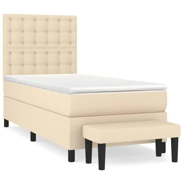 Fynd vidaXL Ramsäng med madrass gräddvit 90x200 cm tyg