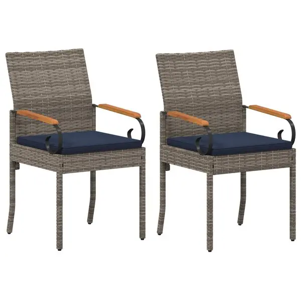 vidaXL Trädgårdsstolar 2 pcs Grå och Marinblå Poly Rattan och Akacia Sänkt pris