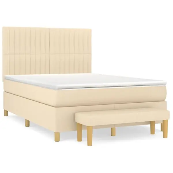 vidaXL Ramsäng med madrass gräddvit 140x190 cm tyg Handla nu
