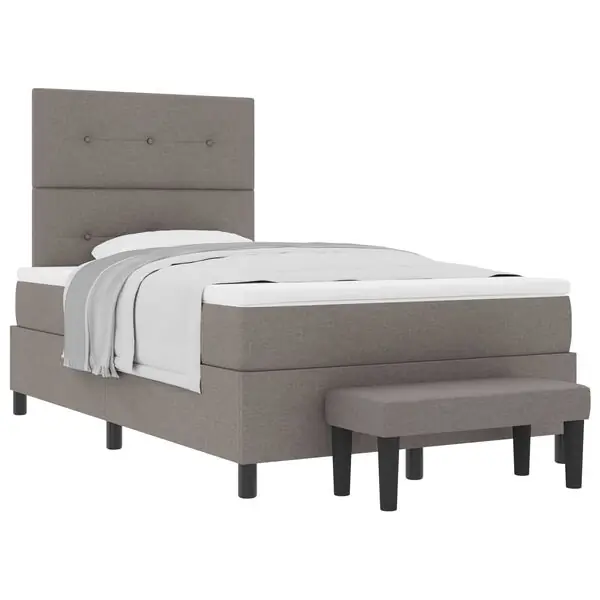 Utförsäljning vidaXL Bäddfjäder med madrass med huvudgavel Taupe 120 x 200 cm tyg