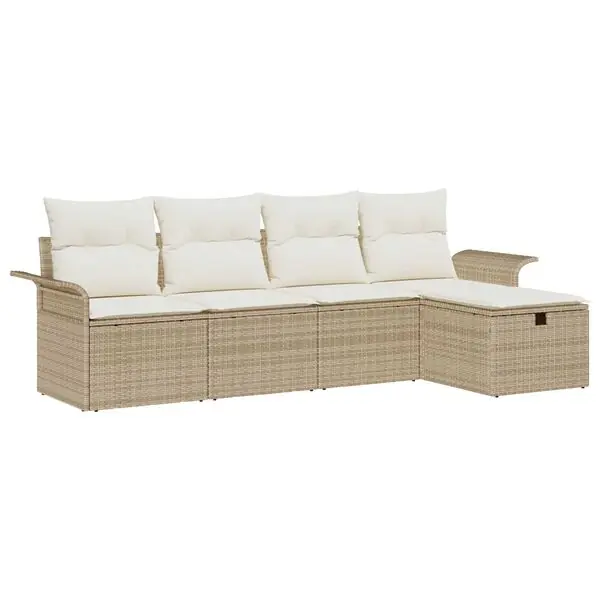 vidaXL Trädgårdsoffset med kudde med lagring 5 pcs Beige Poly rattan Nedsatt pris