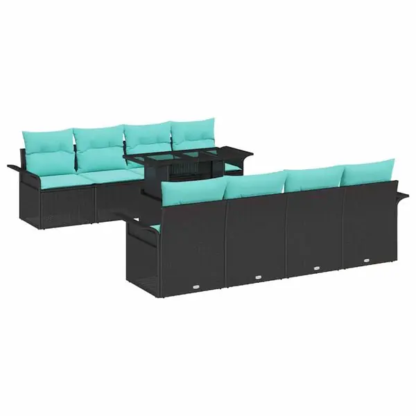 vidaXL Trädgårdsoffset med kudde 9 pcs Svart Poly rattan Erbjudande