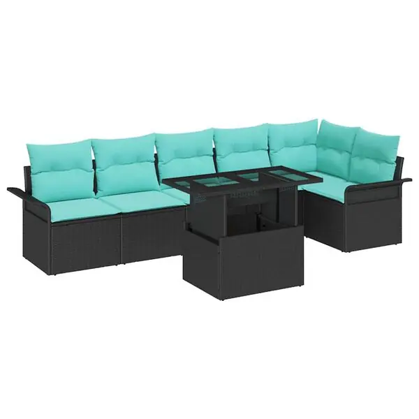 Lägg i varukorgen vidaXL Trädgårdsoffset med kudde med lagring 7 pcs Svart Poly rattan