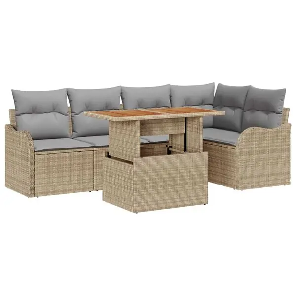 vidaXL Trädgårdsoffset med lagring 6 pcs Beige Poly rattan Snabb frakt