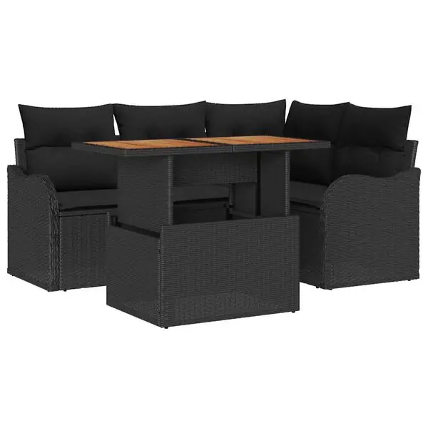 Expressleverans vidaXL Trädgårdsoffset med lagring 5 pcs Svart Poly rattan