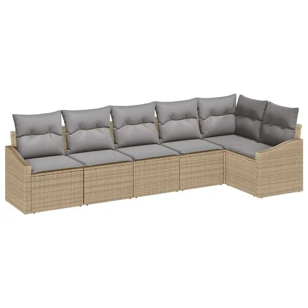 vidaXL Soffset med kudde 6 pcs Beige konstrotting Sista chansen
