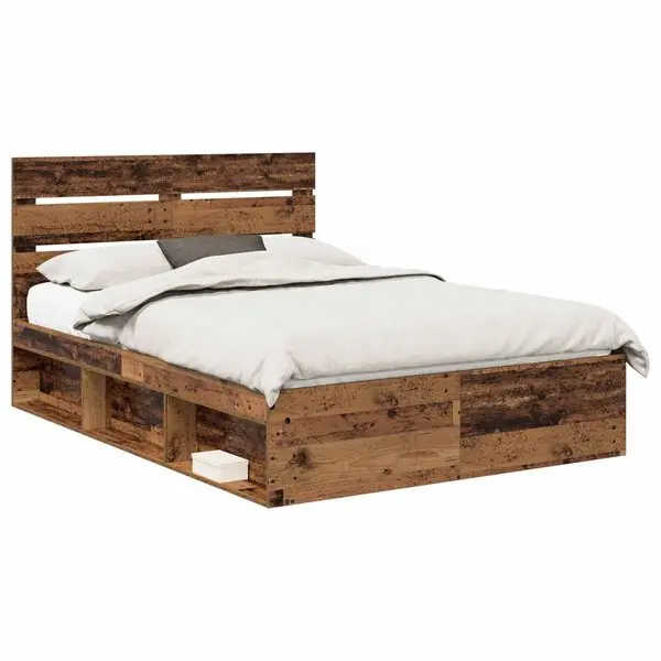 vidaXL Sängram med huvudgavel Gammalt trä 150 x 200 cm Massiv furu Rea