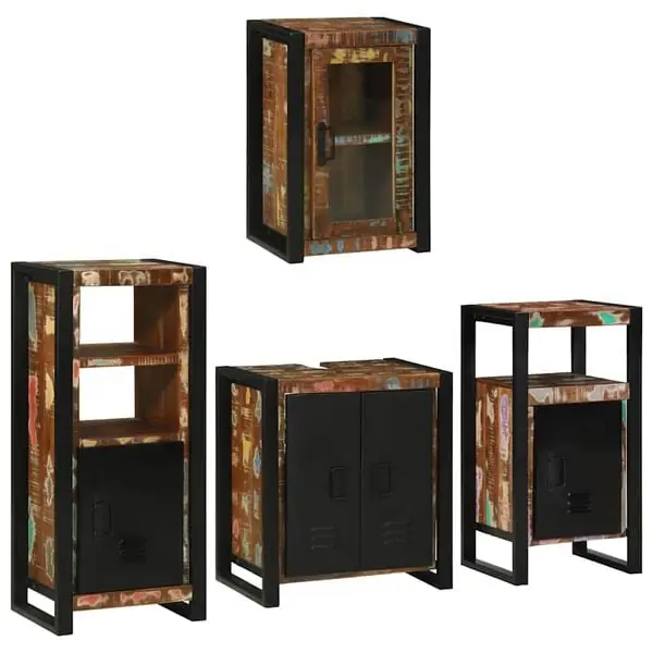 vidaXL Badrumsmöbelset 4 pcs Flerfärgsdesign Massivt återvunnet trä Begränsat erbjudande