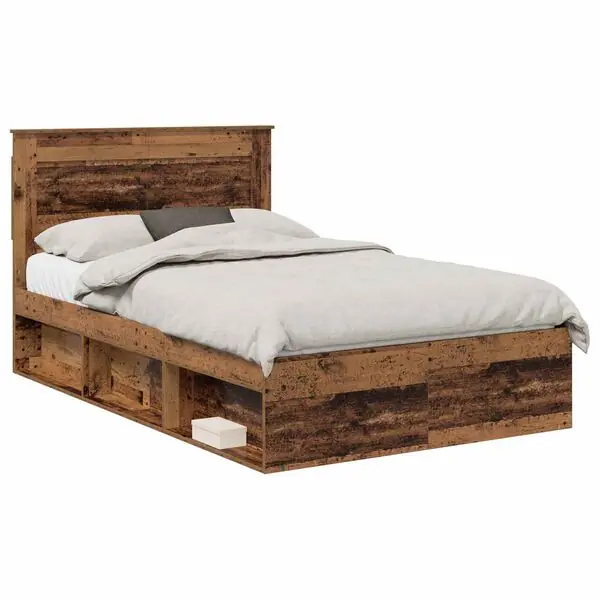 vidaXL Sängram med huvudgavel Gammalt trä 135 x 190 cm Massiv furu Reapris