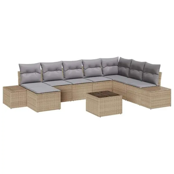 Billig vidaXL Trädgårdsoffset med kudde 9 pcs Beige konstrotting