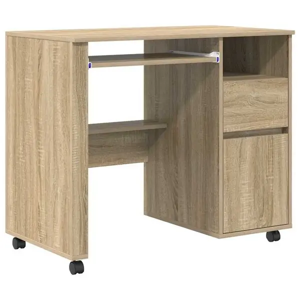 vidaXL Skrivbord med Hjul Sonoma-ek 91 x 50 x 77 cm Konstruerat trä Säker betalning