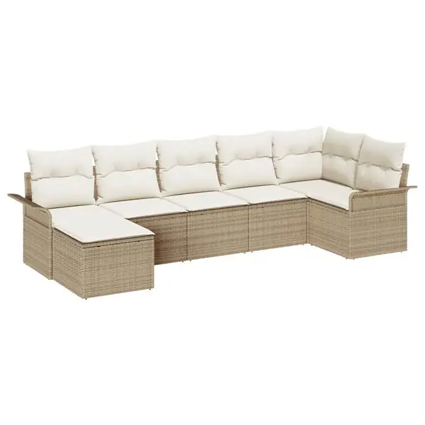 Extra rabatt vidaXL Trädgårdsoffset med kudde 7 pcs Beige konstrotting
