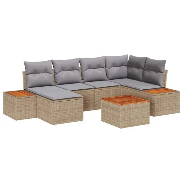 Kampanj vidaXL Trädgårdsoffset med kudde 7 pcs Beige konstrotting