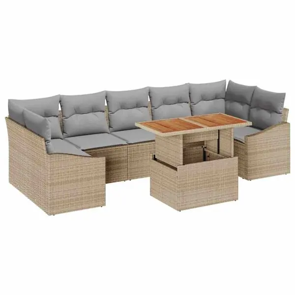 Billigare vidaXL Trädgårdsoffset med lagring 8 pcs Beige och Ljusgrå