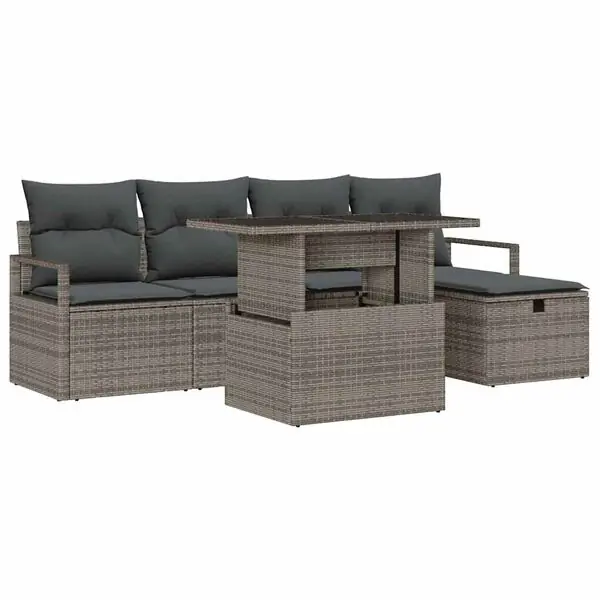 Säker betalning vidaXL Trädgårdsoffset med kudde med lagring 6 pcs Grå Poly rattan