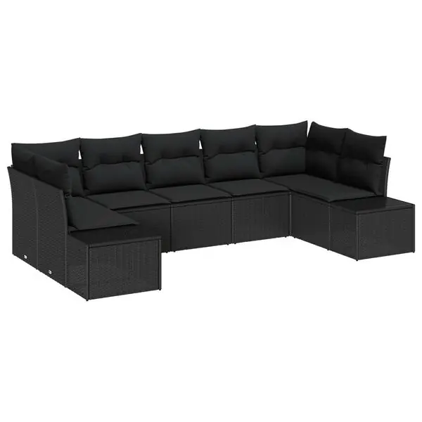 Premium vidaXL Trädgårdsoffset med kudde 7 pcs Svart konstrotting
