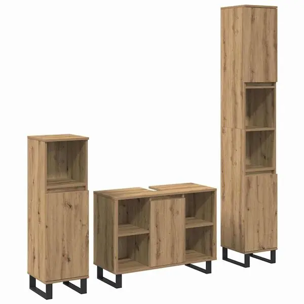 Beställ nu vidaXL Badrumsmöbelset med lagring med dörr 3 pcs Brun Konstruerat trä