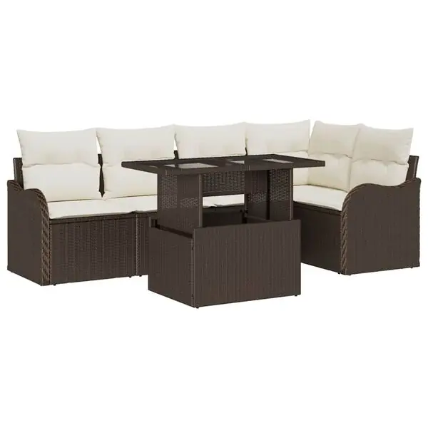 vidaXL Matgrupp med kudde 6 pcs Brun Poly rattan Erbjudande