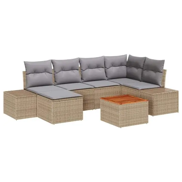 Erbjudande vidaXL Trädgårdsoffset med kudde 7 pcs Beige konstrotting