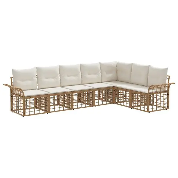 Nyhet vidaXL Utomhussoffset med kudde 7 pcs Naturlig och Creamvit Polyester