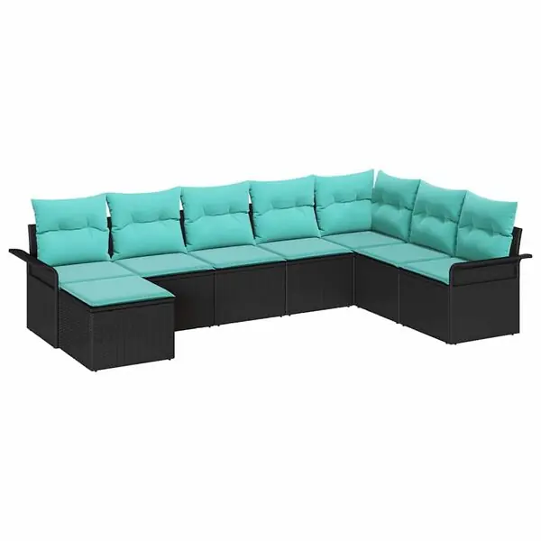 Köp online vidaXL Trädgårdsoffset med kudde med lagring 8 pcs Svart Poly rattan