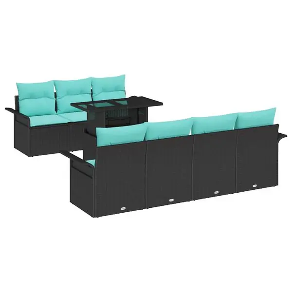 Lågt pris vidaXL Trädgårdsoffset med kudde med lagring 8 pcs Svart Poly Rattan