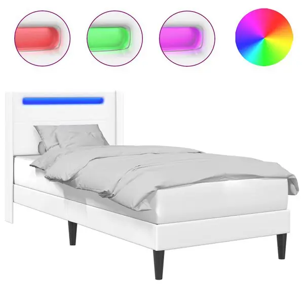 vidaXL Sängram med LED-ljusslingor Vit 90 x 200 cm Konstläder Kundfavorit