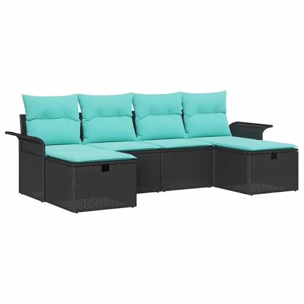 vidaXL Trädgårdsoffset med kudde med lagring 6 pcs Svart Poly rattan Snabb frakt