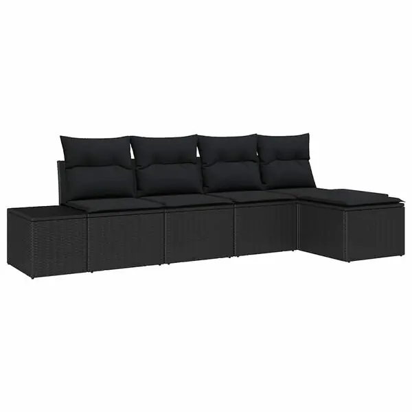 Endast denna vecka vidaXL Trädgårdsoffset med kudde med lagring 5 pcs Svart konstrotting