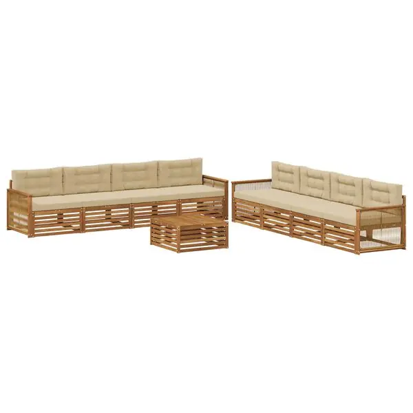 Begränsad tid vidaXL Utomhussoffset med kudde 9 pcs Naturlig och Beige